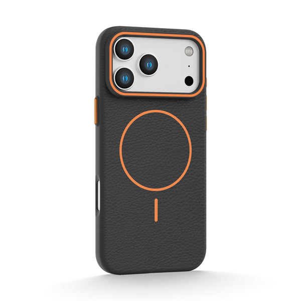 Black Orange | iPhone MagSafe Litchi Texture Silicone Case